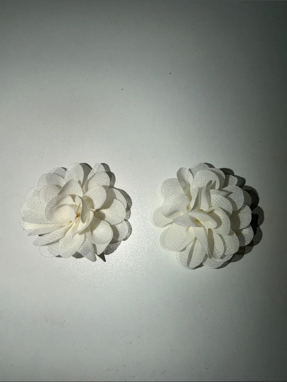 White Fabric Flower Clip Pair - Women's Hair Accessories